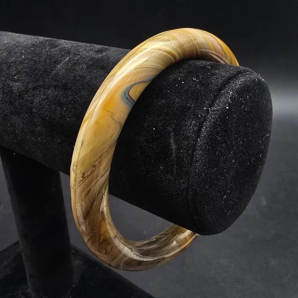 Vintage Marbled Glass Bangle Bracelet Beige Brown Faux Agate 2